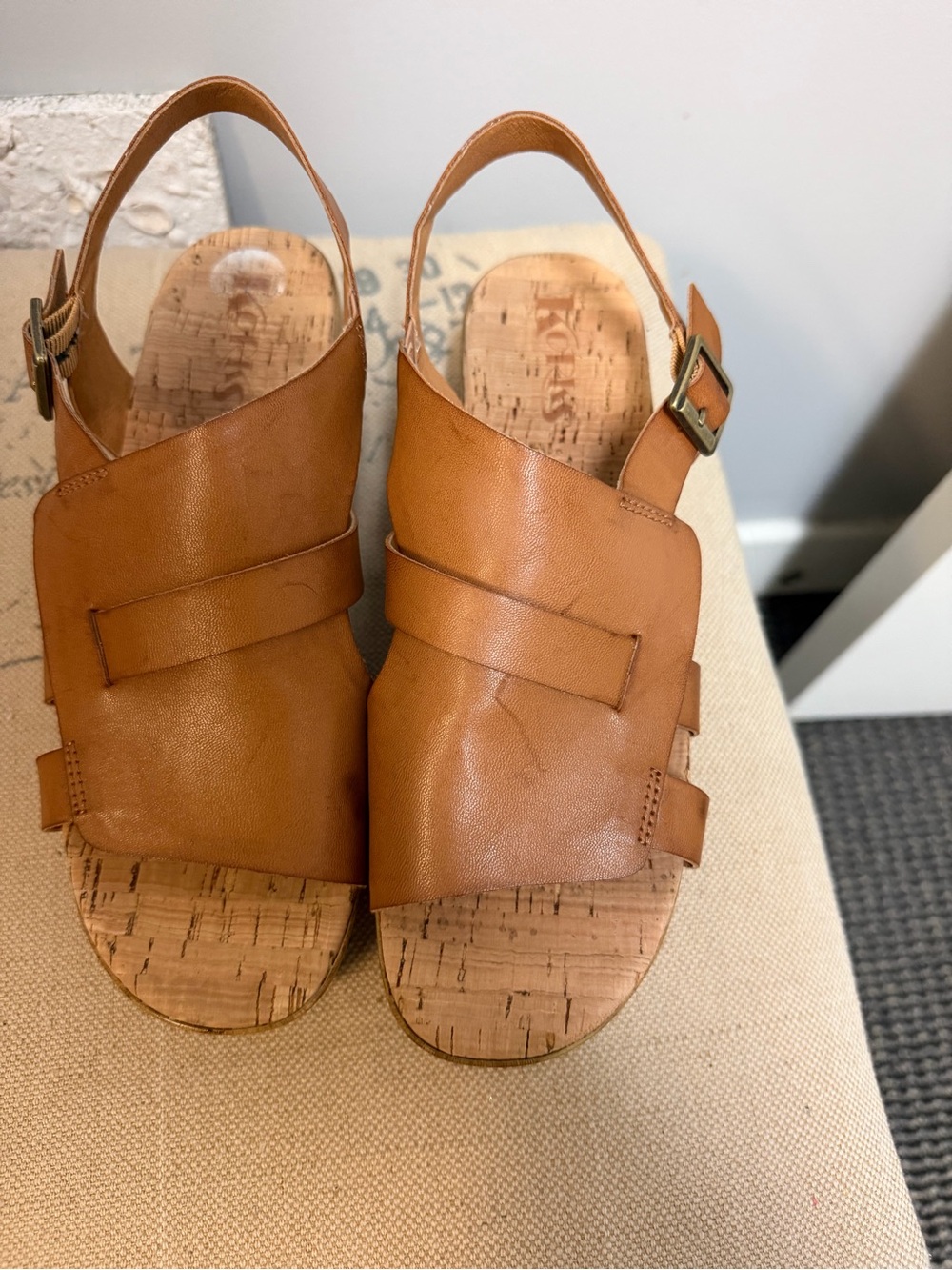 Kork-Ease Tan Leather Platform Sandals size 8